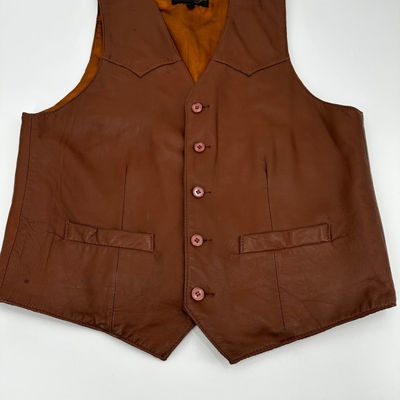 Scully Mens Genuine Leather Western Vest Brown Size 40 Pockets Button Front - Picture 3 of 14